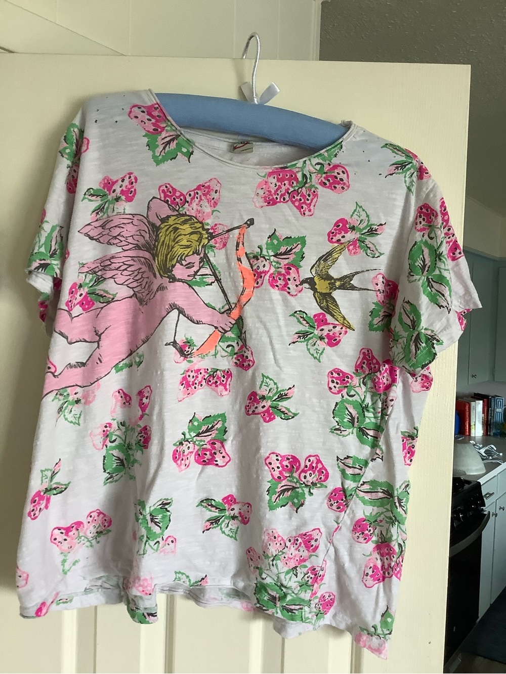 Magnolia Pearl White Tee with Pink Cupid & Green Floral Print